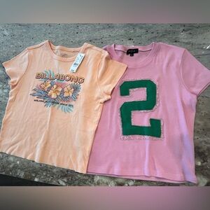 Billabong Peach Floral and Pink Number Tees from PacSun. Size L. Sold together.